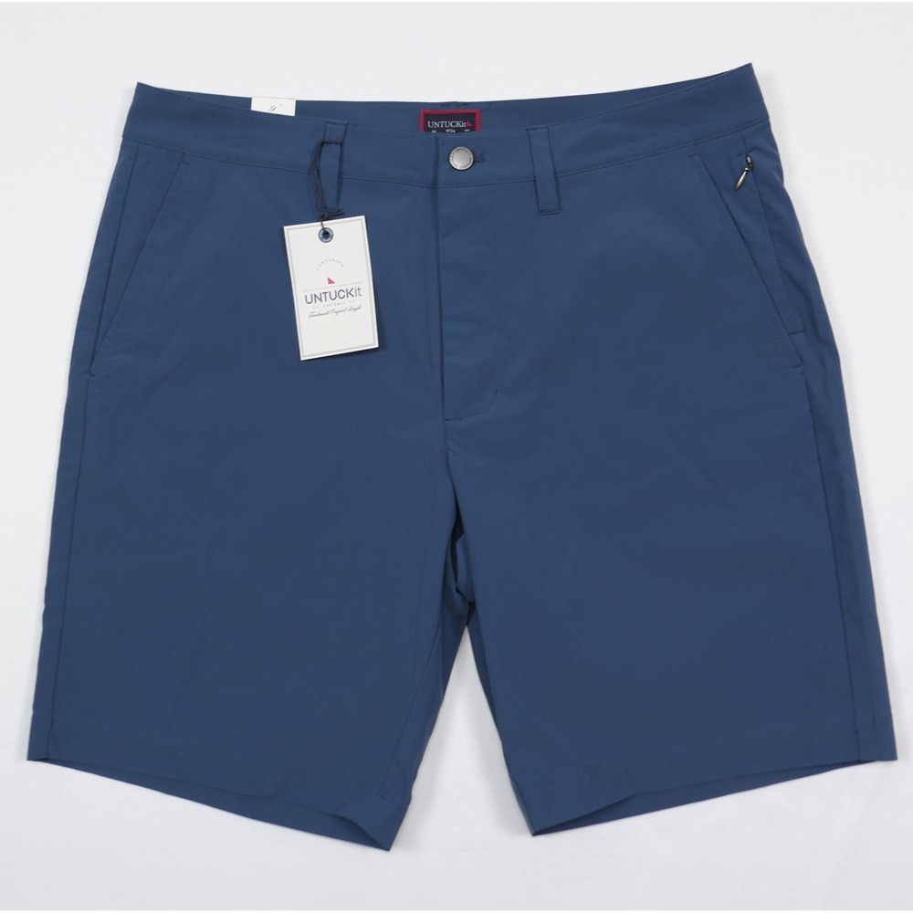 UNTUCKit Chancellor Performance Shorts Mens 34 Navy Blue 9 Inch Inseam NWT